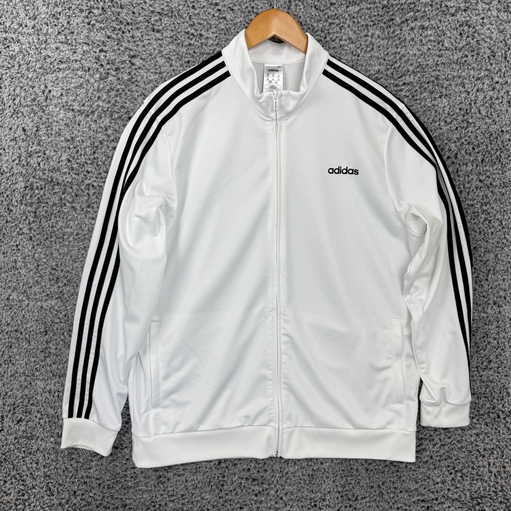 Adidas Jacket Mens 2XL White 3-Stripes Track Full Zip Knit Athletic EB3989